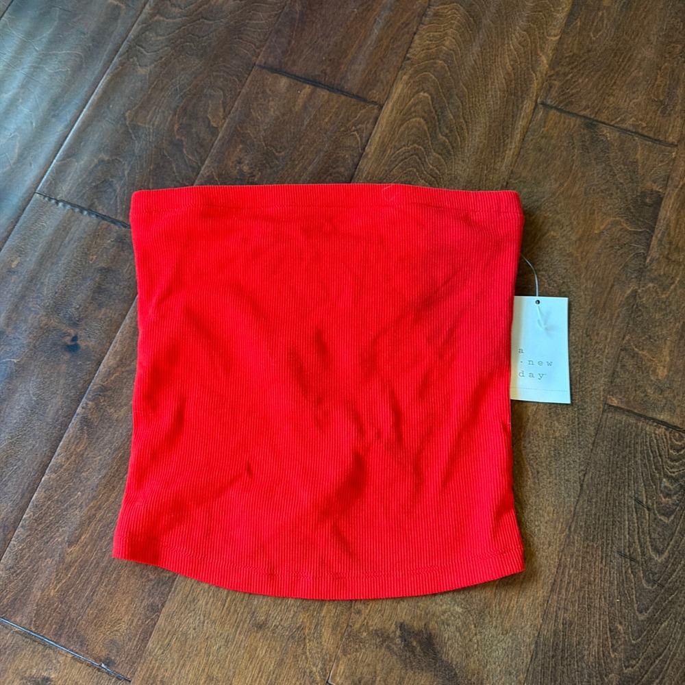A New Day Red Ribbed Tube Top Strapless Shelf Bra XS NEW